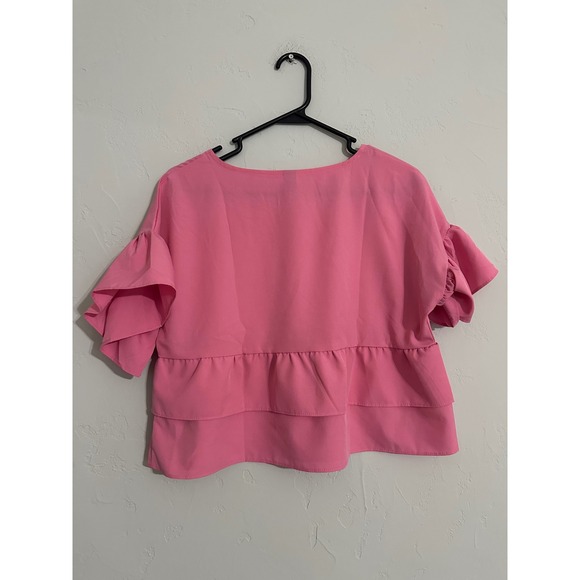 SHEIN Pink Ruffle Sleeve Tiered Top Women's‎ Medium Short Sleeve Blouse - Picture 5 of 5